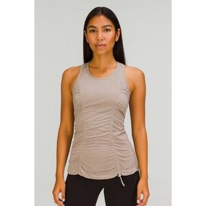 Lululemon Tank Top Pink Grey Striped Ruched Adjustable Hem Draw String Size 8